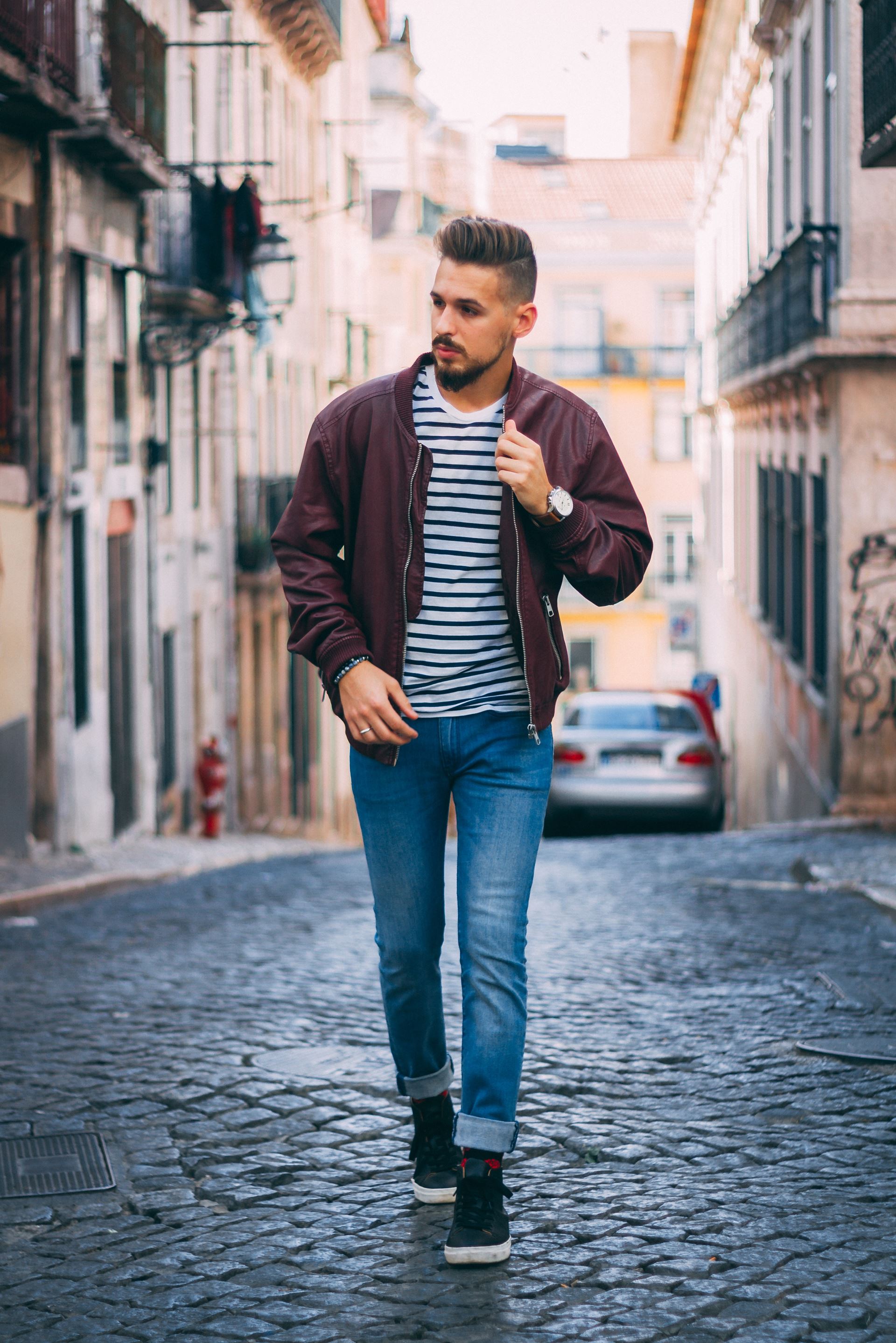 a person walking down a street